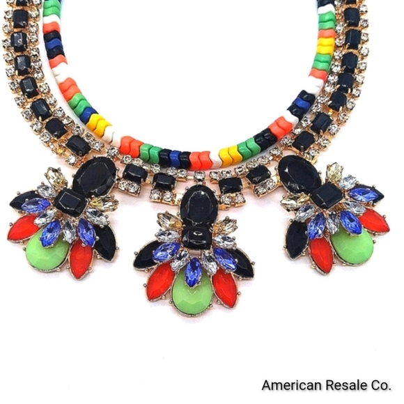 Susan Graver CZ Gemstone Beaded Rainbow Statement Collar Necklace in Gold-QVC - Picture 2 of 6